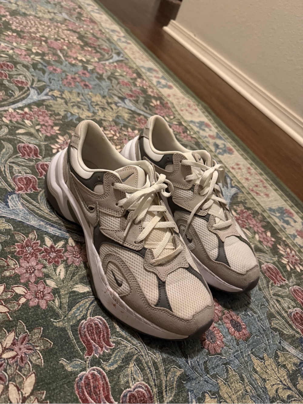 Nike Women's Cream and Gray Mesh Running Sneakers